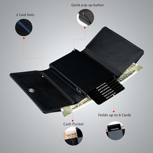 Image of The Wallet Store Maverick RFID Protected Minimalist Wallet, Pop-Up Cardholder, Scan-Proof Aluminium Case, Holds 8 Credit /Debit Cards, Slim Men's Wallet (Black-D)