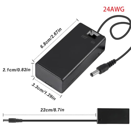GTIWUNG 8 Stück 9V Kunststoff Batteriehalter Gehäuse mit 2.1x5.5 mm DC-Stecker und EIN/AUS Schalter, 9V Batteriehalter Projekt-Box mit Schalter und Abdeckung, mit Schrauben