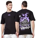 ADRO Camiseta de gran tamaño para hombre | Camiseta de algodón con hombros caídos | Camiseta de anime de gran tamaño | Camiseta Luffy Gear 5 | Camiseta moderna estampada en la parte delantera y