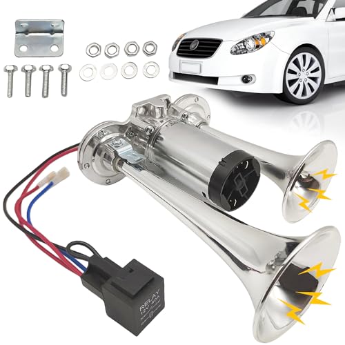 Bocina de 12 V para camión, bocina de aire ruidosa con compresor de doble tubo, bocina de aire...