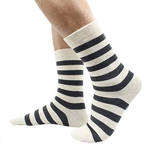 Toejyj Mens Fun Dress Socks, Pattern Funny Casual Socks Pack, Colorful Striped Cotton Novelty Socks Size 10-13 (S012) #TOP2