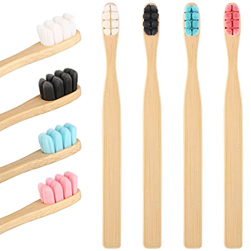 8 Pieces Micro Nano Toothbrushes Extra Soft Toothbrushes Soft Bristle Toothbrushes Dense Toothbrushes Bamboo Manual Toothbrushes for Oral Teeth Gum Cleaning Effectively Adults Older People, 4 Colors