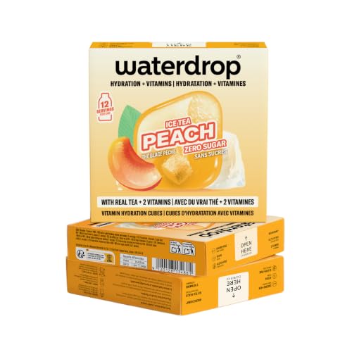 waterdrop® Microdrink, Té Frio MELOCOTÓN, 36 Pastillas Saborizantes Para Agua SIN AZÚCAR, Té NEGRO, Con VITAMINAS, Refresco Instantaneo Sin Calorias, Infusiones Variadas Polvo, Ice Tea