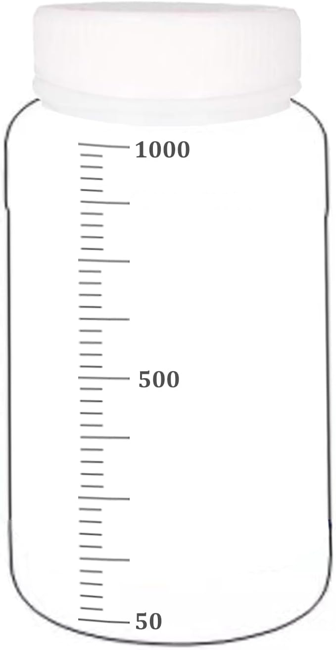 10Pcs 33.82oz/1000ml Plastic Bottles, Lab Cylindrical Chemical Reagent Bottle, Wide Mouth Laboratory Reagent Polyethylene Bottle Sample Sealing Liquid Storage Container for Food Store Translucent