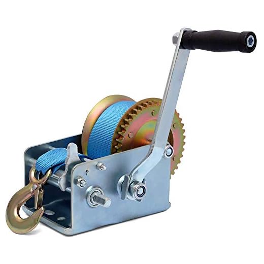 OPENROAD 3500lbs Hand Winch, Boat Trailer Winch Hand Trailer Winch with 10M Blue Strap,Handle Crank Manual Winch for Pulling