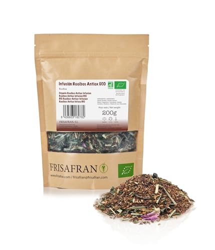 FRISAFRAN | Infusión Rooibos Antioxidante Ecológica a Granel 200g | rooibos | te roibos | Bebida relajante | Experiencia Sensorial | Sabor Unico | Natural | Té Sin Cafeína | Nutritiva | Hidratante