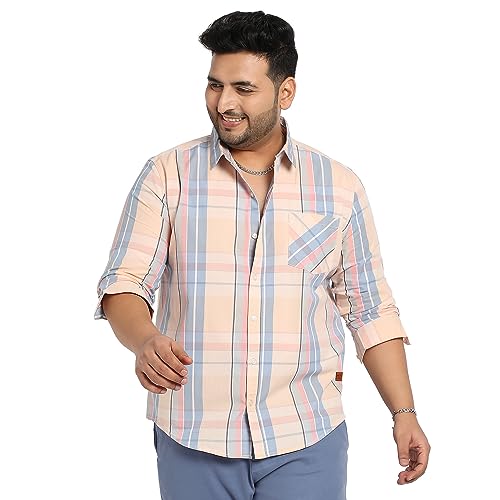 Image of Instafab Plus Men's Shirt for Casual Wear | Spread Collar | Short Sleeve | Button Closure | Plus-Size Fit | Cotton Shirt Crafted with Comfort Fit for Everyday Wear