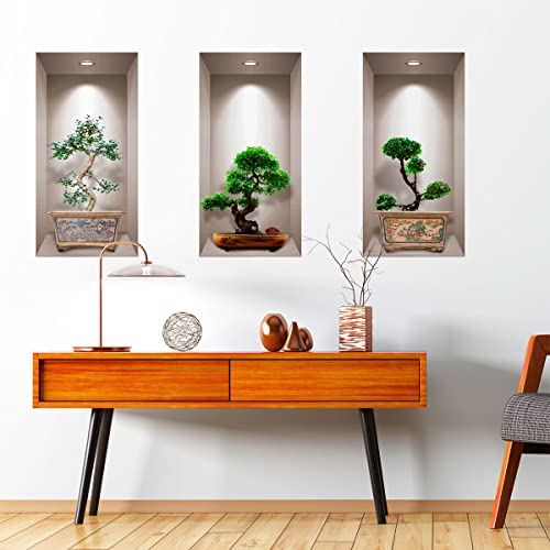 3D-Aufkleber, selbstklebend, 3D-Effekt, japanischer Bonsai, Wandsticker für Schlafzimmer, Erwachsene, 3D-Wandaufkleber, Wohnzimmer, Wandaufkleber, Motiv: Trompe des Auges, Schlafzimmer, 60 x 90 cm