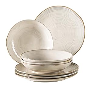 MÄSER Nottingham 931371 – Set di piatti vintage per 4 persone, servizio da tavola 8 pezzi con piatto piano e piatto fondo in look retrò irregolare e rotondo, in gres porcellanato, colore: Beige