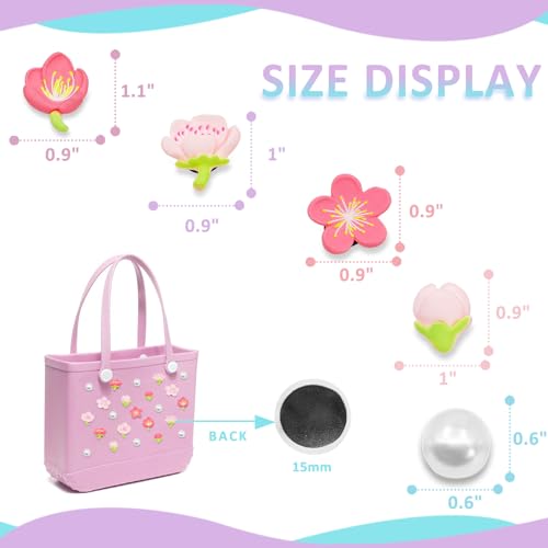 Accessories for Bogg Bag, Pink Flowers and Pearls Decoration for Bogg Bag Charms, Compatible with Women Rubber Beach Bag Tote Handbag, 23 Pcs2
