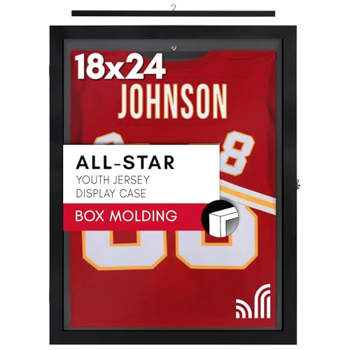 Americanflat Kids Jersey Frame Display Case Lockable 18x24 Display Frame with Hanger - Sports Frame Shadow Box for Baseball Football Basketball Jerseys All-Star Collection - Youth Size - Black