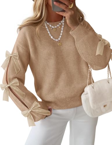 ZESICA Women's Oversized Bow Sweaters Fall 2026 Cute Crewneck Long