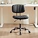 Sweetcrispy Small Office Desk Chair - Armless PU Leather with Comfy Lumbar Support, Height Adjustable Rolling Swivel Task for No Arms, for Adult, Student, Bedroom, Home, Vanity, Black
