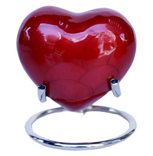 Royal Rapture Urn for Ashes Funeral Memorial Cremation Keepsake Love Urns Decorative Brass Heart with Stand (Red Plain, 3") RHM03-02