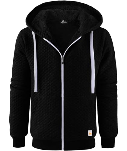 Image of GEEK LIGHTING Mens Fleece Lined Hoodies Zip Up Waffle Knit Thicken Hooded Sweatshirts Winter Jackets