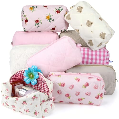 Paterr 10 Pcs Cotton Quilted Makeup Bag Bulk Bridesmaid Gifts for Christmas