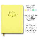 Meine Rezepte zitronengelb: Großes Rezeptbuch zum Selberschreiben in gelb im Leder-Look mit Register und Platz für Fotos, liniert