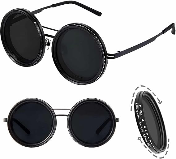 AYMNOOR Stepless Adjustable Tint Sunglasses for Men & Women | Polarized Round Lenses with 1-9 Gear Transition | UV400 Protection, ND9 Filter for Driving, Beach, Fishing, Outdoor