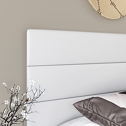 Boyd Sleep Napoli Upholstered Platform Bed Frame With Tri-Panel Headboard, Mattress Foundation Required: Faux Leather, White, Queen #TOP4