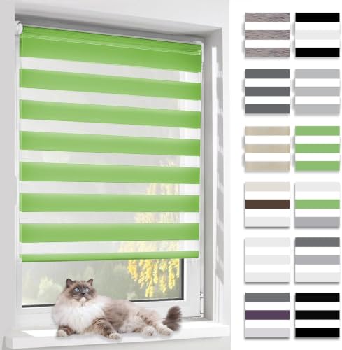 BelleMax Doppelrollo Klemmfix ohne Bohren & mit Bohren, Grün B75 x H140 cm (Stoffbreite 75cm), Duo Rollo… – Ansicht 1