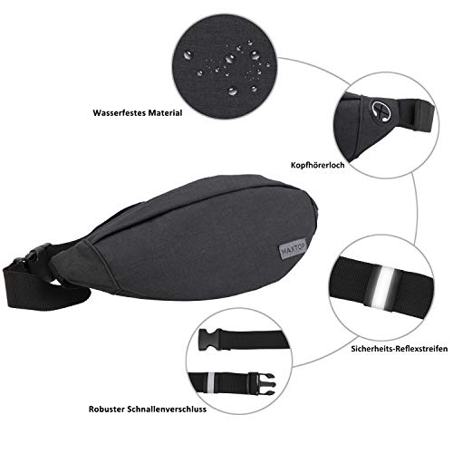 MAXTOP Bauchtasche für Herren Damen Hüfttasche mit Kopfhöreranschluss und 3-Reißverschlusstaschen Verstellbare Träger – Bild 5