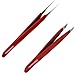 Tweezees Precision Red Stainless Steel Tweezers | Professional Slant Tip & Splinter Tip Tweezer | Extra Sharp Hair Removal Tool | Best Set for Eyebrow Shaping