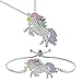 SHWIN Unicorn Necklace - 2 Pack Rainbow Unicorn Necklace Bracelet Set for Girls (Unicorn Gift Set)