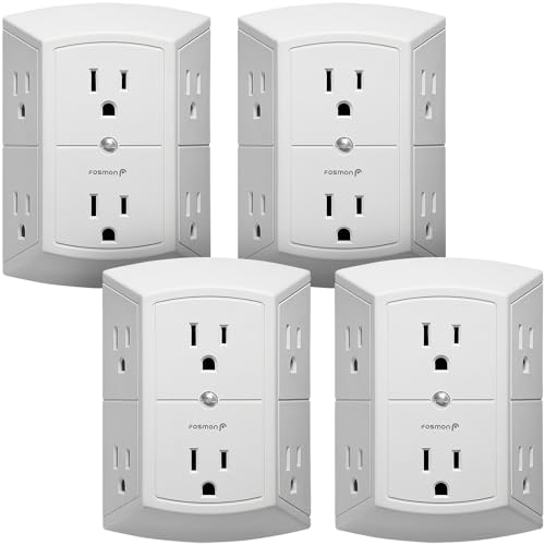 Fosmon Torneira de adaptador de parede com 6 saídas – listado na ETL (pacote com 2), 15A 125V 1875Wa