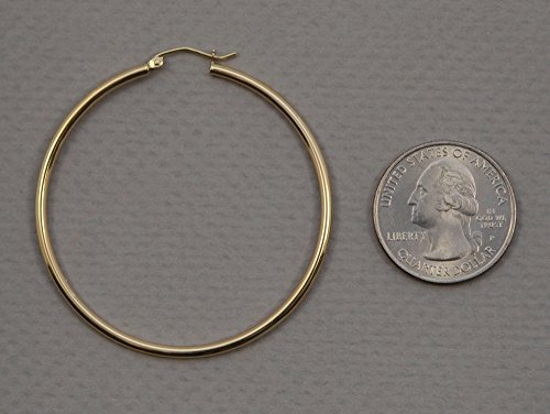 14K Yellow Gold Tube Hoop Earrings With Click-Down Clasp, (2Mm Tube) (50Mm) #TOP3