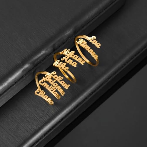 JINMA Personalized Name Ring for Women, Custom Adjustable 1-5 Name Ring, Gift for Women Mom Engagement Wedding Christmas Gift4