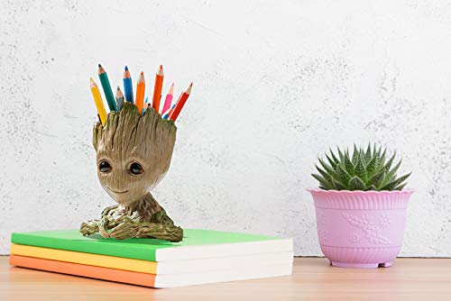 Boxiti Baby Groot Guardians of Galaxy Action Figure Flowerpot & Pens Holder for Home, Office Planter pots with Gift Groot Key Ring Model 3