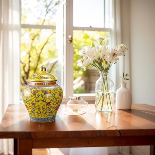 Niebieski chiński słoik imbirowy - porcelanowy dekoracyjny słoik do przechowywania z pokrywką do tradycyjnej dekoracji domu herbata suszone owoce płatki śniadaniowe - elegancki niebieski akcent