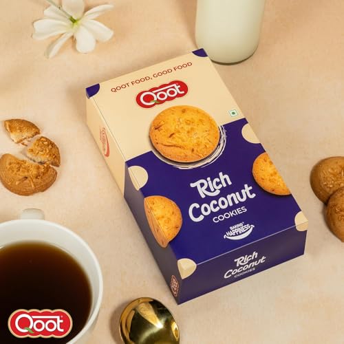 Image of Qoot Rich Coconut Cookies 200g | Made with Real Coconut Flakes | Crunchy & Delicious Tea-Time Biscuits | Perfect for Snacking & Gifting | No Artificial Flavours or Preservatives | Made With Real Coconut Flakes, No Artificial Preservatives or Additives, All-Natural Ingredients, Crunchy Biscuits
