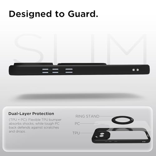 Image of RIGGEAR Shockproof Sleek Hybrid Armor 360 Rotating Magnetic Ring Stand Back Cover Case Compatible with MagSafe Accessories for iQOO 15R 5G (Clear PC + Black TPU Bumper)