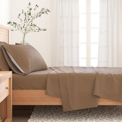 Great Bay Home Flannel Sheet Set Full Size - 100% Turkish Cotton, Double-Brushed, Winter Bed Sheets - Ultra-Soft, Cozy, 4-Piece Rustic Bedding Set (Dark Taupe) - 2