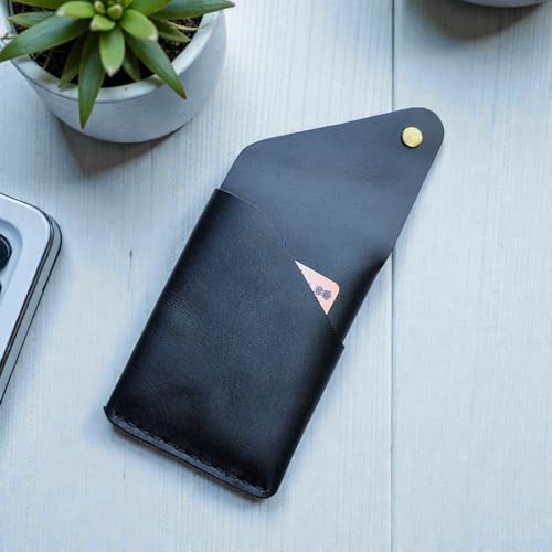 Image of Charcoal Black Genuine Leather Slim Compact Wallet Cash and Card Holder for Men, Minimalist Design, RFID Blocking, Hand Stitched, Lightweight - Slim Size (11x8 cm)