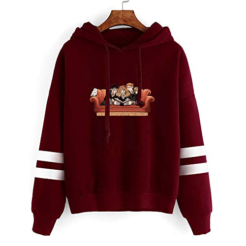 Cartoon Friend Hoodie Long Sleeve- Retro Graphic Print Rainbow Hoodies Pullover Sweatshirt Unisex Tops Blouseï¼ˆWine red,XXXLï¼‰