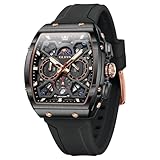 OLEVS Orologio da uomo con cronografo, calendario, impermeabile, luminoso, multifunzione, al quarzo, in silicone, G2942: cinturino nero e quadrante nero