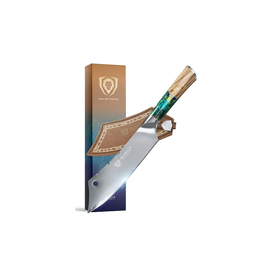 DALSTRONG-Chef-Cleaver-Hybrid-Knife-The-Crixus-8-Valhalla-Series-9CR18MOV-HC-Steel-Kitchen-Knife-Resin-Wood-Handle-Razor-Sharp-wLeather-Sheath Dalstrong Chef & Cleaver Hybrid Knife - The 'Crixus' - 8 inch - Valhalla Series - 9CR18MOV HC Steel - Celestial Resin & Wood Handle - Razor Sharp Chef's Knife - w/Leather Sheath