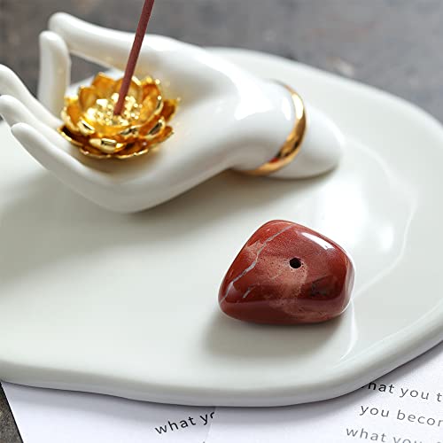 Handmade Mudras Palo Santo Holder, Ceramic Incense Holder For Palo Santo Sticks And Sage Sticks, Red Crystal Stone To Meditation, Yoga Sacred Decor #TOP3