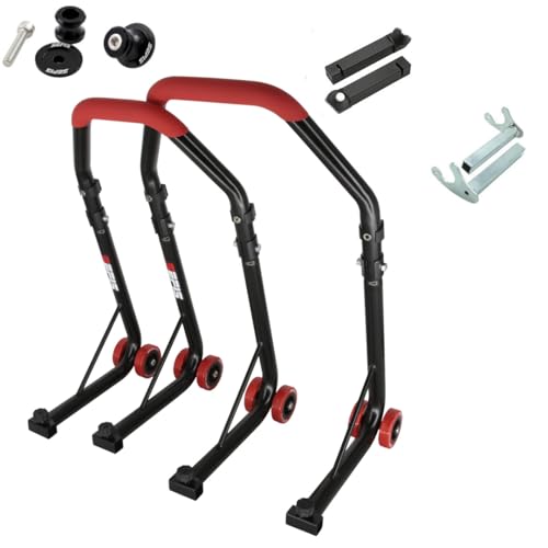 SEFIS D18 Motorradständer Set M6 Prismabuchsen Vorder- und Hinterrad Motorradheber Serviceständer Front und Heck Motorrad montageständer ständer (Rot, für Ducati Hypermotard)