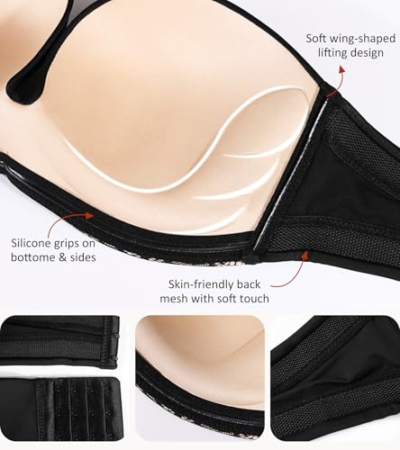 Image of Lemorosy Women's Wireless Push Up Anti-Slip Strapless Bra | Non-Slip Stay-Put Support, No Underwire, Invisible Plunge Padded Cups, Comfortable Everyday Wear