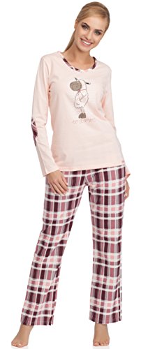 cornette Damen Schlafanzug Warm (Hellrosa/Dunkelrot, M) Cover