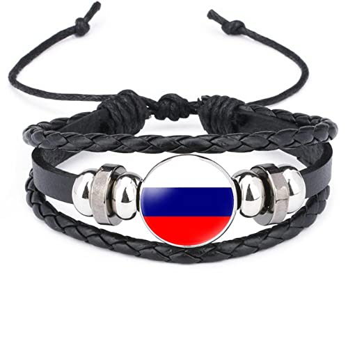 WKqifeil Russland Europäische Länder Flaggenmuster Schwarzes Armband Verstellbares einziehbares Armband Cover