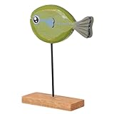 NUOBESTY Holz Fischmodell Dekoration Grün Künstliches Fischornament aus Robustem Holz Kinderspielzeug und Tischdeko für Kinderzimmer