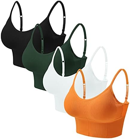 Eleplus 4 Pieces Comfy Sleep Bra for Women Cami Lounge Bra Wirefree Padded Bralettes Longline Pack of 4(mix2,S-M)
