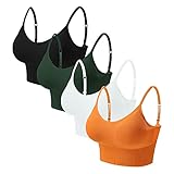 Eleplus 4 Pieces Comfy Sleep Bra for Women Cami Lounge Bra Wirefree Padded Bralettes Longline Pack of 4(mix2,S-M)