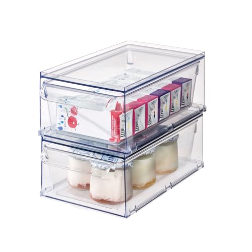 iDesign Stackable Kitchen Storage Drawer for Fridge, Pantry, Under-Sink, or Cabinet - Set of 2 - Clear