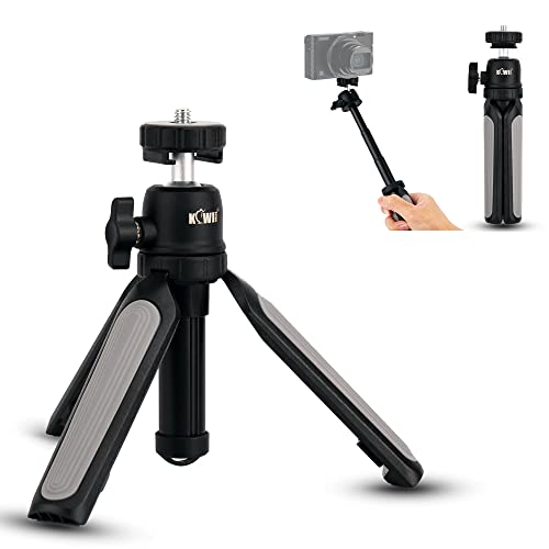 KIWIFOTOS Mini Tripod 360° Rotating Ballhead, Adjustable Length Selfie Stick with 1/4"-20 Screw Mount for DSLR iPhone Self Portrait and Vlogging- Gray