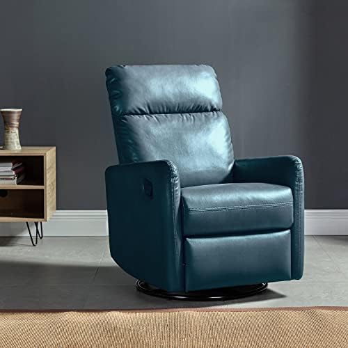 ULALA Home Faux Leather Recliner Chair, 360 Degree Swivel Rocking Recliner Sofa Armchair, Turquoise